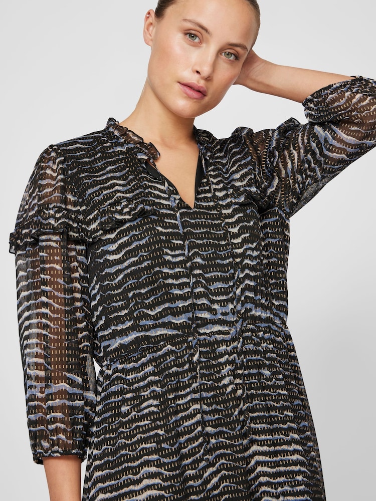 VILA Blue 3/4 Sleeve Gold Flex Chiffon Midaxi Dress - Image 3 of 7