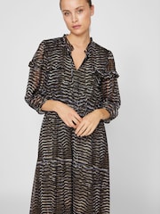 VILA Blue 3/4 Sleeve Gold Flex Chiffon Midaxi Dress - Image 4 of 7