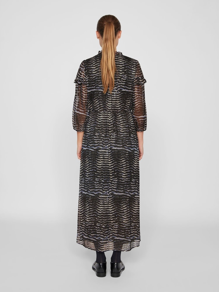 VILA Blue 3/4 Sleeve Gold Flex Chiffon Midaxi Dress - Image 5 of 7