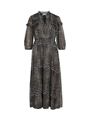 VILA Blue 3/4 Sleeve Gold Flex Chiffon Midaxi Dress - Image 6 of 7