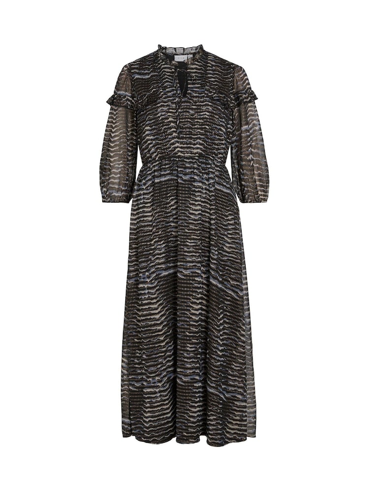 VILA Blue 3/4 Sleeve Gold Flex Chiffon Midaxi Dress - Image 6 of 7