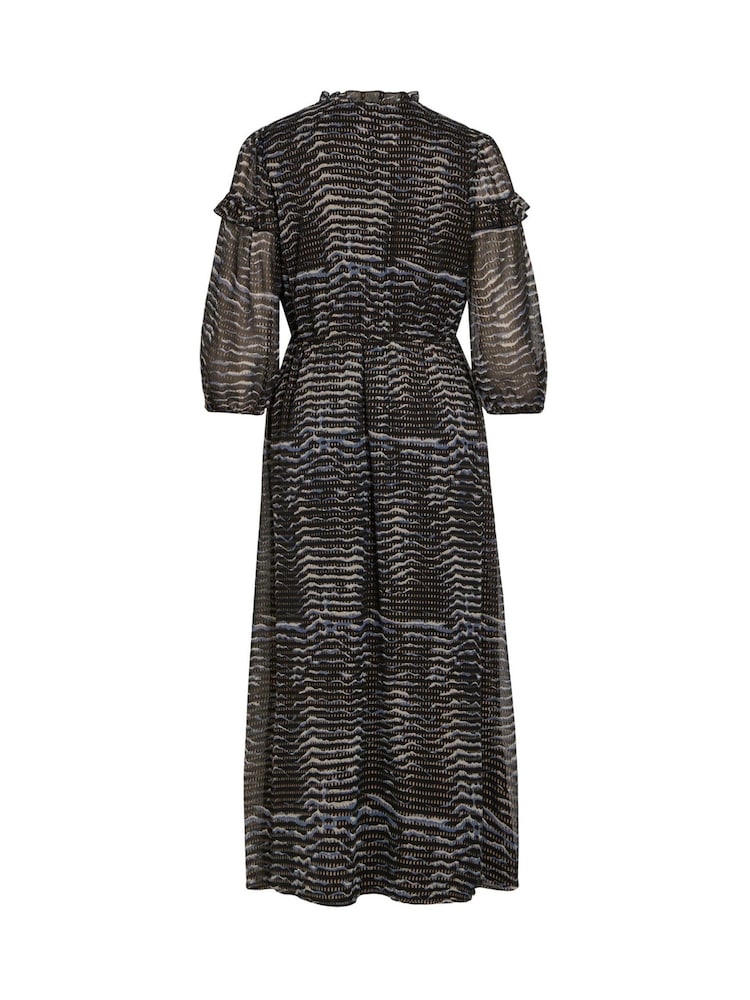 VILA Blue 3/4 Sleeve Gold Flex Chiffon Midaxi Dress - Image 7 of 7