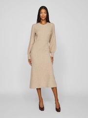 VILA Brown Long Sleeve Rib Knitted Maxi Dress - Image 1 of 6