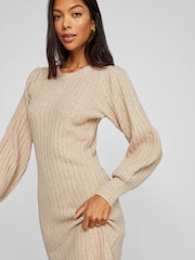 VILA Brown Long Sleeve Rib Knitted Maxi Dress - Image 2 of 6