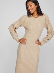 VILA Brown Long Sleeve Rib Knitted Maxi Dress - Image 3 of 6
