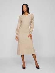 VILA Brown Long Sleeve Rib Knitted Maxi Dress - Image 5 of 6