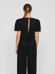 VILA Black Glitter Detail Short Sleeve Wide Leg Jumpsuit - Image 2 of 6