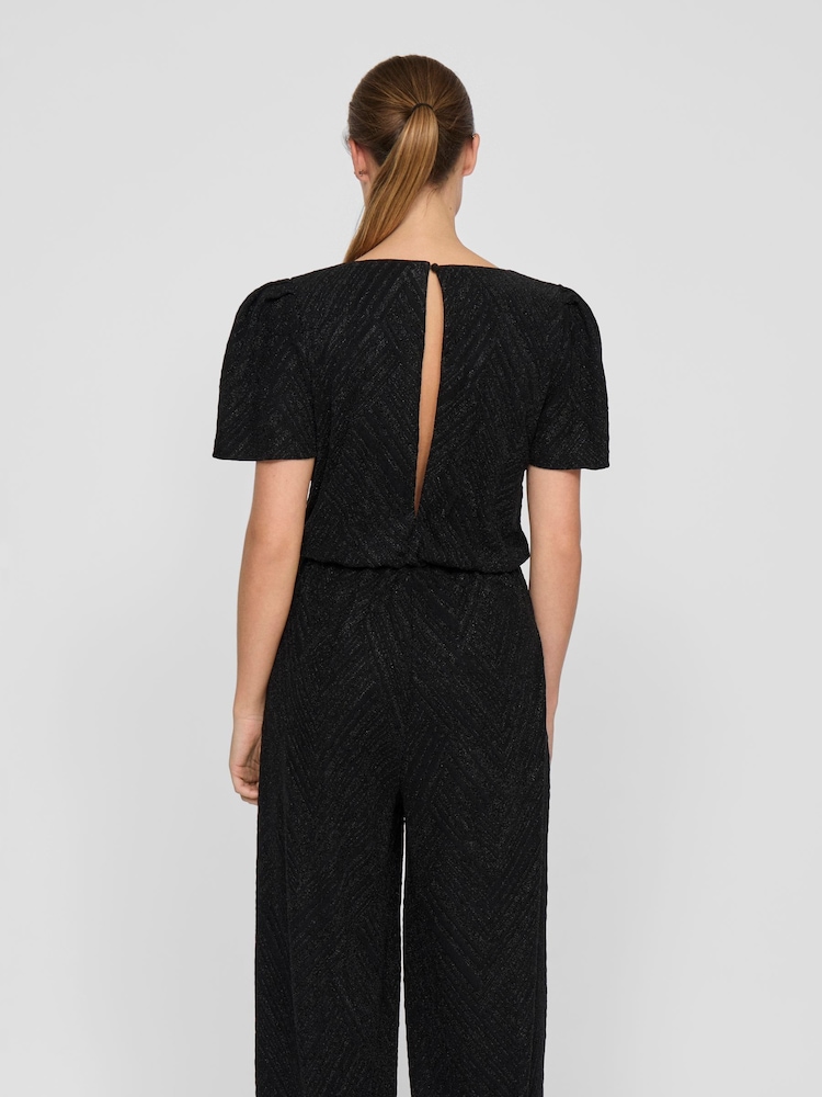 VILA Black Glitter Detail Short Sleeve Wide Leg Jumpsuit - Image 2 of 6