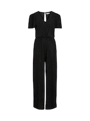 VILA Black Glitter Detail Short Sleeve Wide Leg Jumpsuit - Image 5 of 6