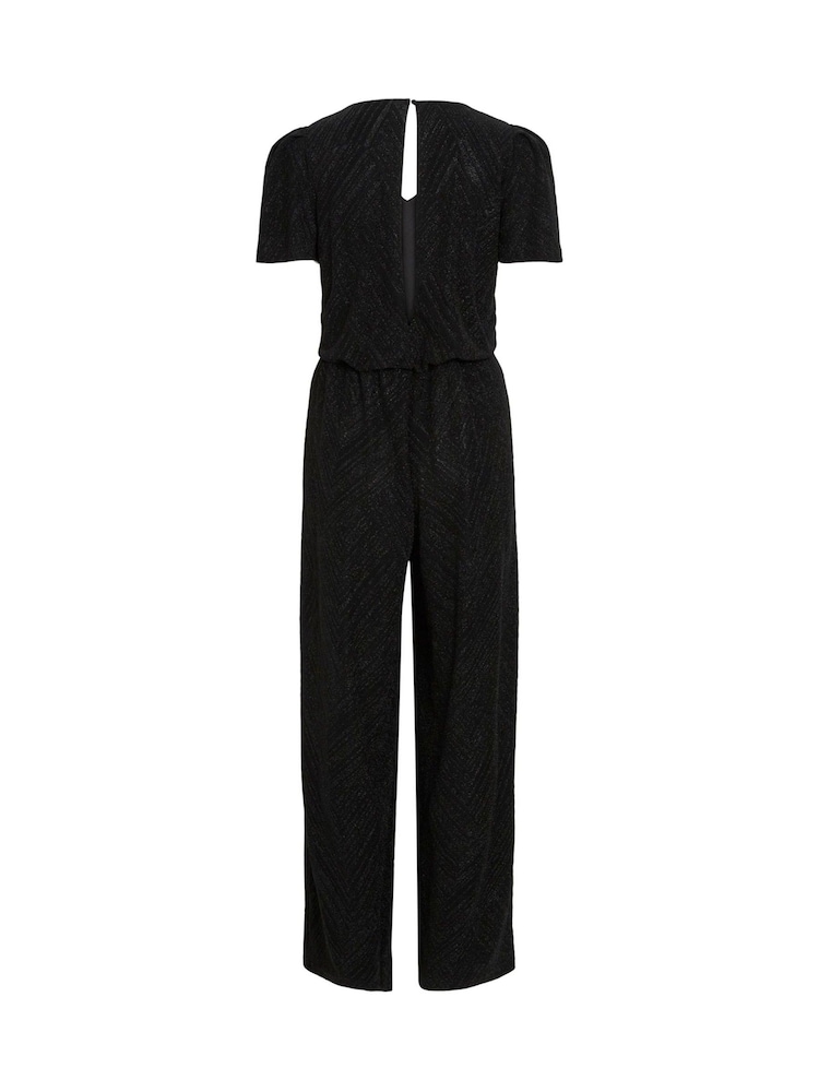 VILA Black Glitter Detail Short Sleeve Wide Leg Jumpsuit - Image 6 of 6