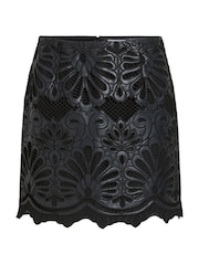 VILA Black High Waisted Lace Detail PU Skirt - Image 3 of 3