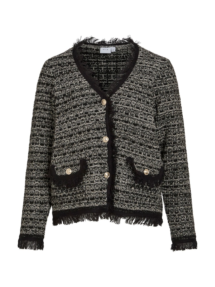 VILA Black Long Sleeve Textured Boucle Look Cardigan - Image 2 of 3
