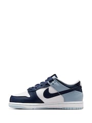Nike White/Navy Blue Junior Dunk Low Trainers - Image 4 of 10