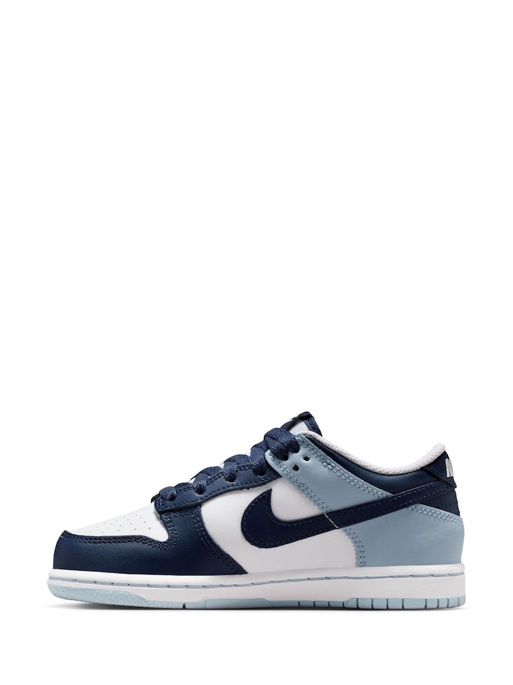 Nike White/Navy Blue Junior Dunk Low Trainers - Image 4 of 10