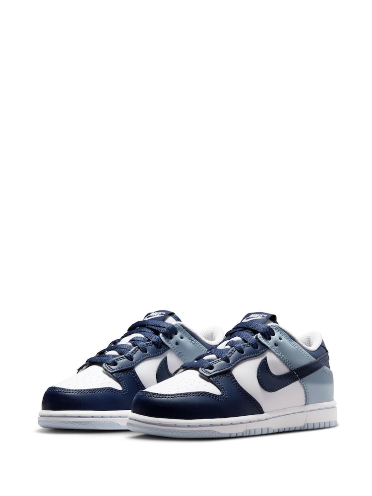 Nike White/Navy Blue Junior Dunk Low Trainers - Image 5 of 10