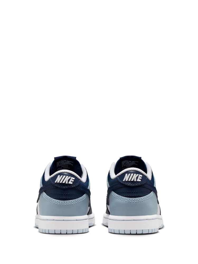 Nike White/Navy Blue Junior Dunk Low Trainers - Image 6 of 10