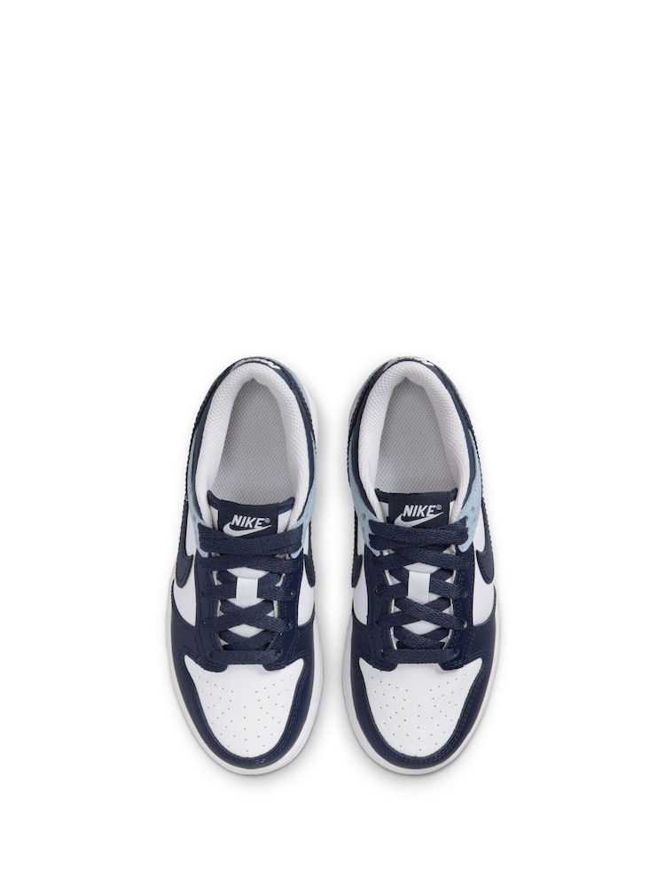Nike White/Navy Blue Junior Dunk Low Trainers - Image 7 of 10