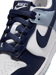 Nike White/Navy Blue Junior Dunk Low Trainers - Image 9 of 10