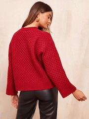 Friends Like These Red Statement Boxy Stitch Jumper - Image 3 of 4