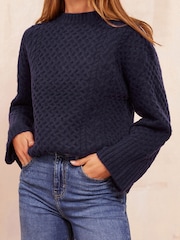 Friends Like These Navy Blue Statement Boxy Stitch Jumper - Image 1 of 4