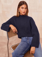 Friends Like These Navy Blue Statement Boxy Stitch Jumper - Image 2 of 4
