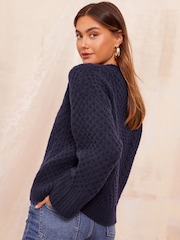 Friends Like These Navy Blue Statement Boxy Stitch Jumper - Image 4 of 4