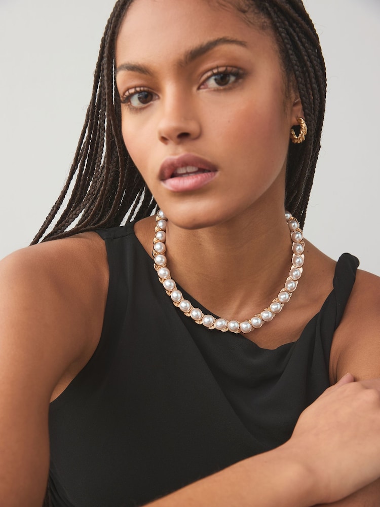 White Pearl Effect Statement Necklace - Image 1 of 5