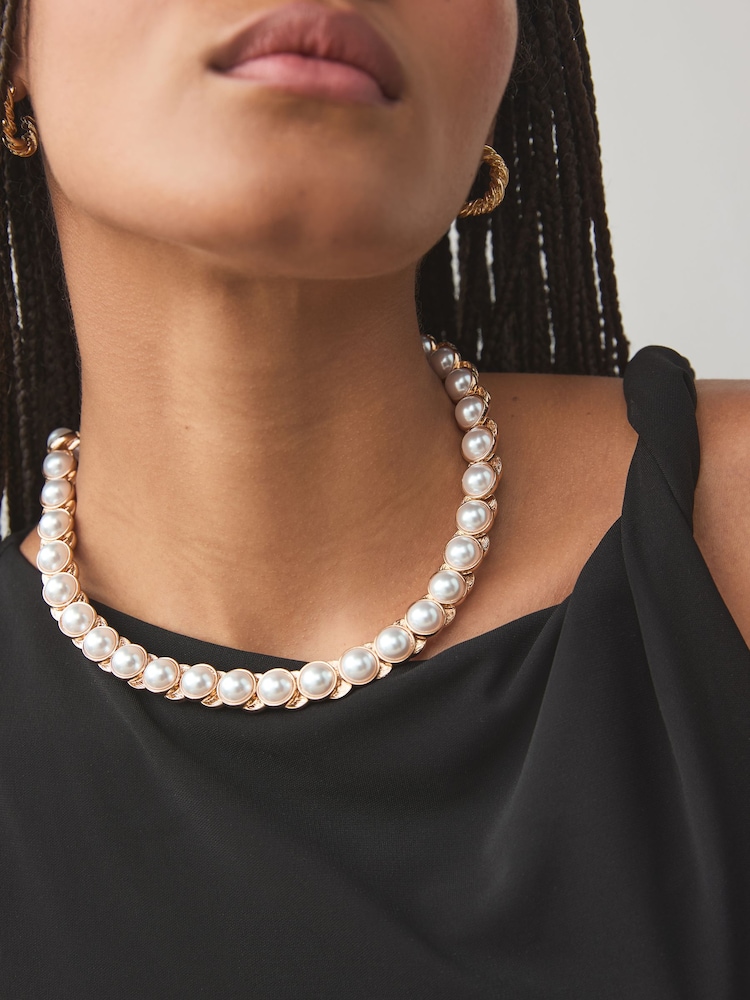 White Pearl Effect Statement Necklace - Image 2 of 5