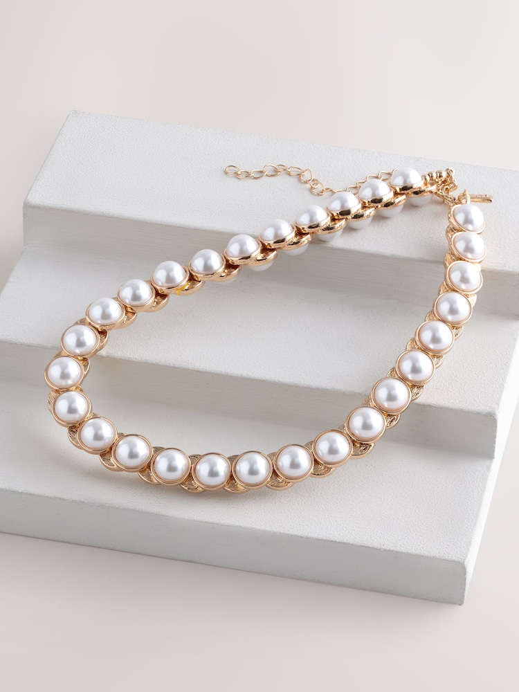 White Pearl Effect Statement Necklace - Image 3 of 5