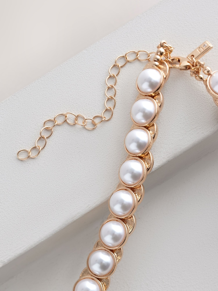 White Pearl Effect Statement Necklace - Image 4 of 5