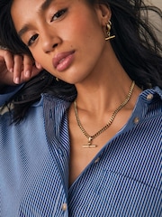 Gold Tone Stainless Steel T-Bar Necklace - Image 1 of 7