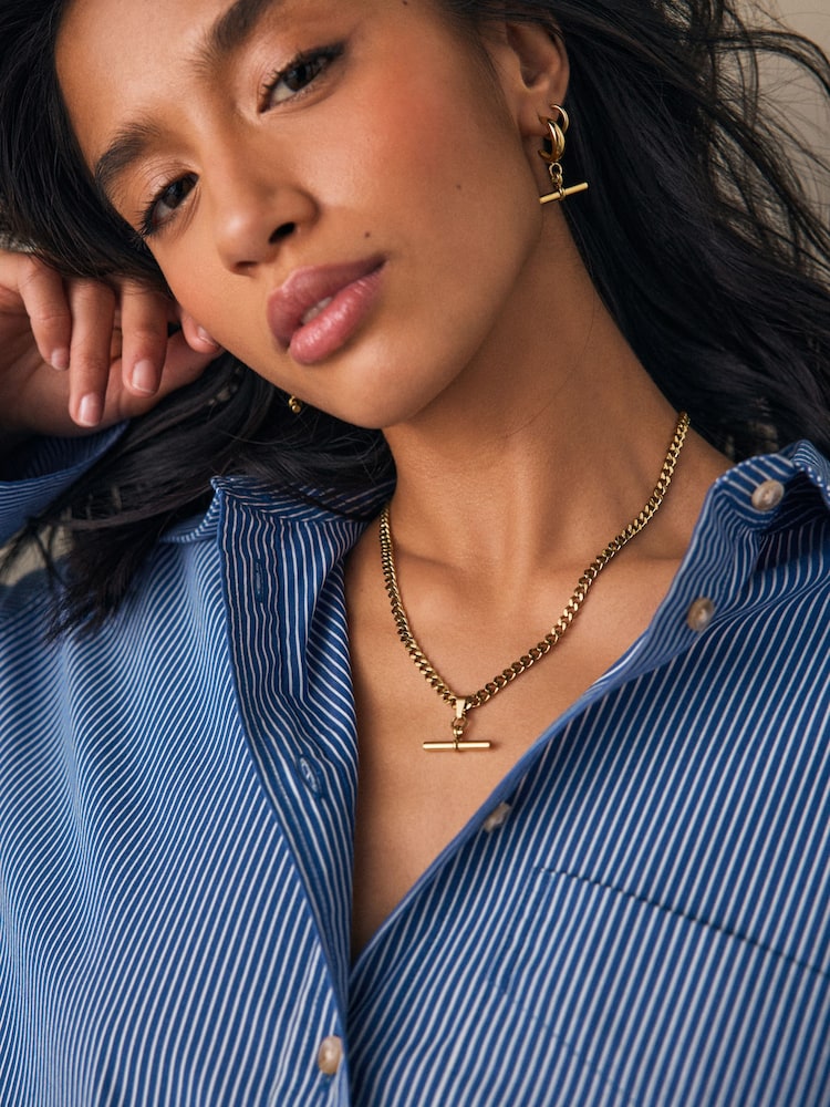 Gold Tone Stainless Steel T-Bar Necklace - Image 1 of 7