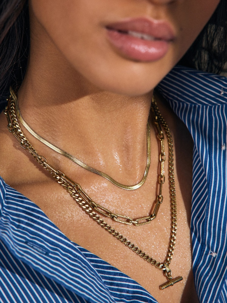 Gold Tone Stainless Steel T-Bar Necklace - Image 2 of 7