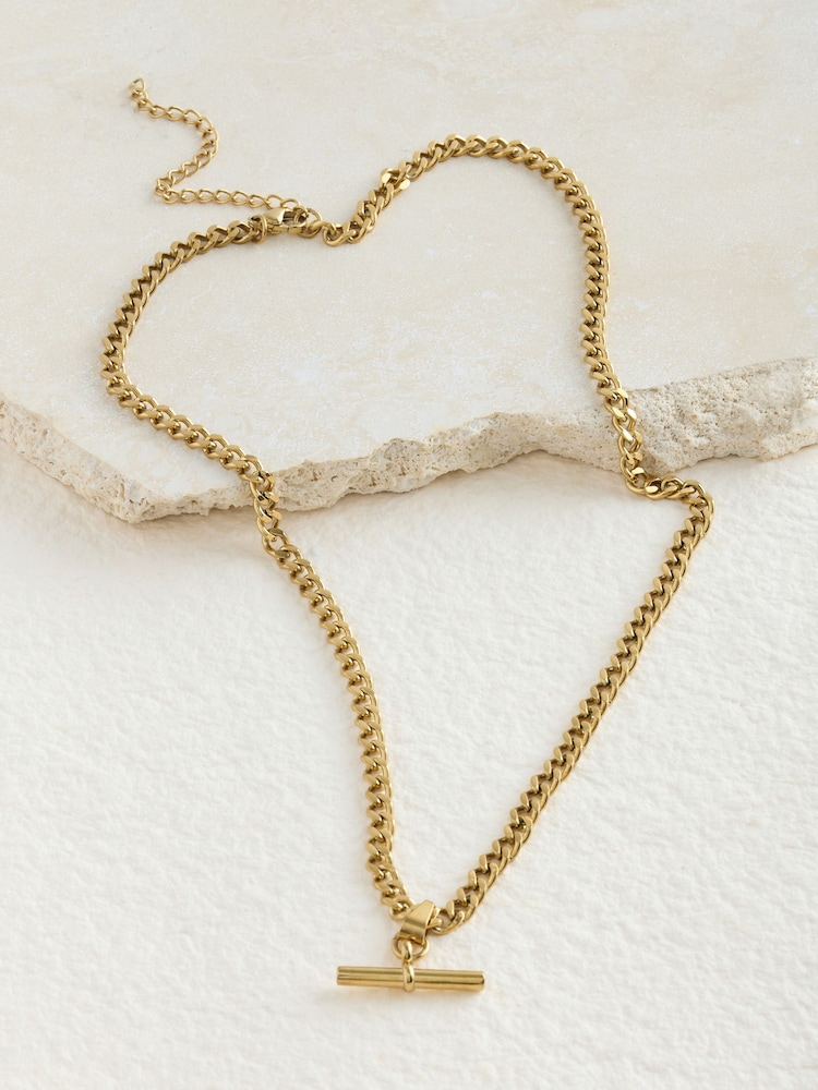 Gold Tone Stainless Steel T-Bar Necklace - Image 7 of 7