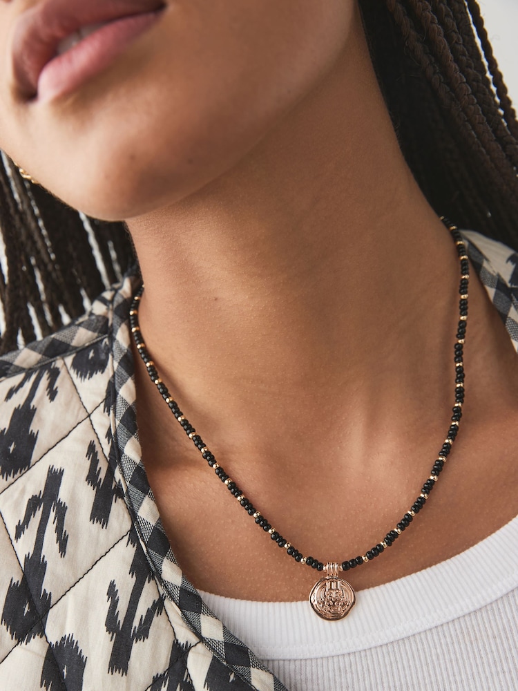 Black Beaded Coin Necklace - Image 2 of 5