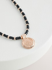Black Beaded Coin Necklace - Image 4 of 5