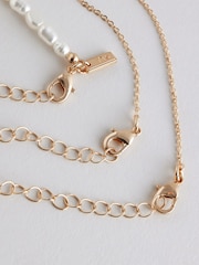 Gold Tone Pearl Effect 3 Layer Necklace - Image 3 of 5