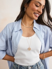 Gold Tone Pearl Effect 3 Layer Necklace - Image 5 of 5