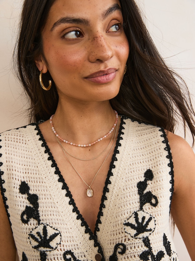 Gold Tone Multi Layer Beaded Necklace - Image 2 of 5