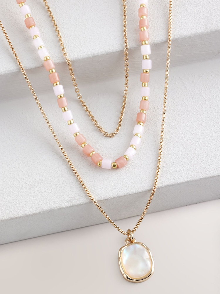 Gold Tone Multi Layer Beaded Necklace - Image 4 of 5