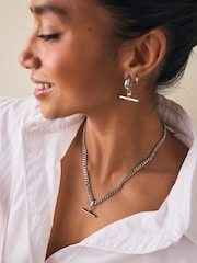 Silver Tone Stainless Steel T-Bar Necklace - Image 1 of 4