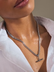 Silver Tone Stainless Steel T-Bar Necklace - Image 3 of 4