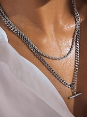Silver Tone Stainless Steel T-Bar Necklace - Image 4 of 4