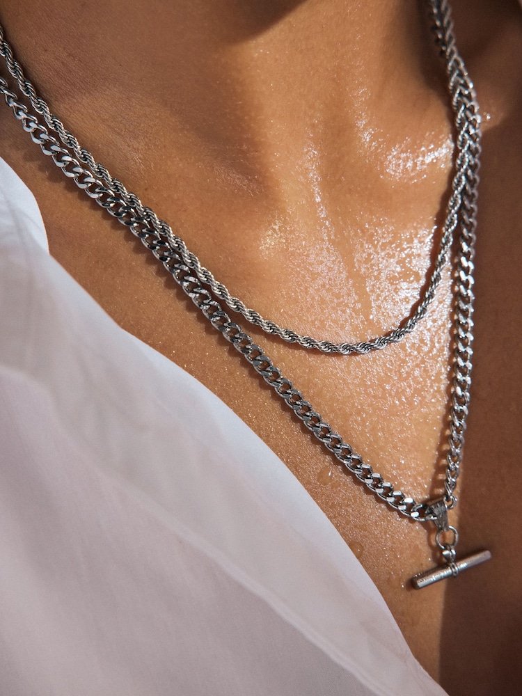 Silver Tone Stainless Steel T-Bar Necklace - Image 4 of 4