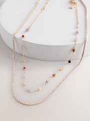 Gold Tone Two Layer Coloured Beaded Necklace - Image 1 of 5