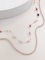 Gold Tone Two Layer Coloured Beaded Necklace - Image 3 of 5