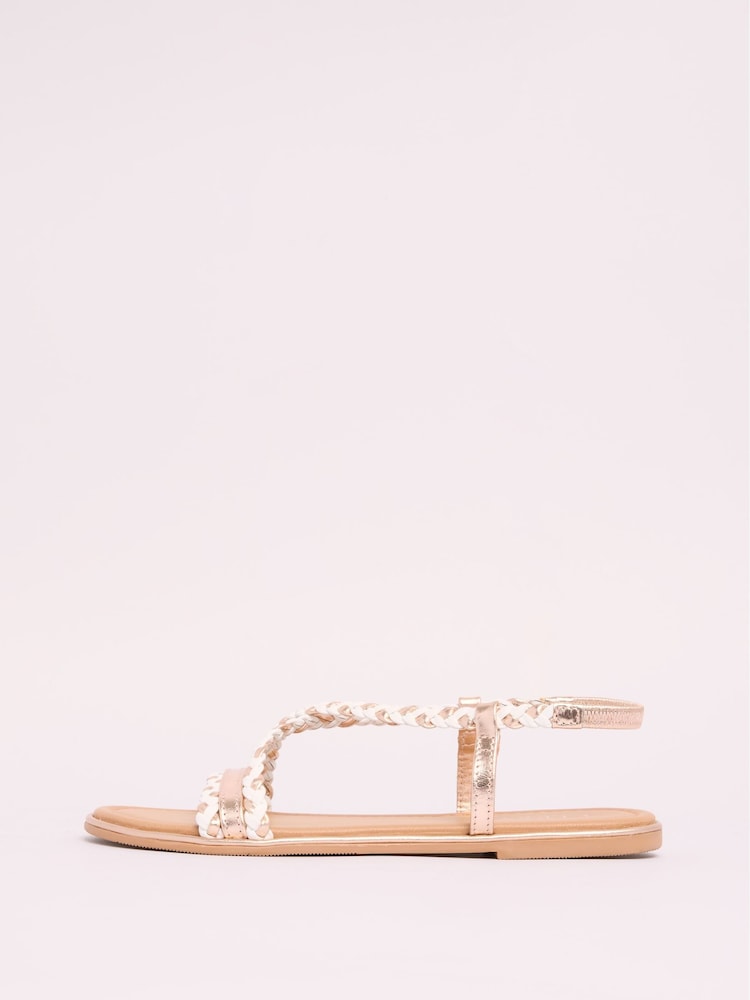 Lipsy White Standard Fit Leather Plait Weave Flat Sandals - Image 5 of 5