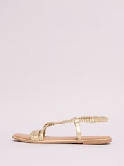 Lipsy Gold Standard Fit Leather Plait Weave Flat Sandals - Image 5 of 5