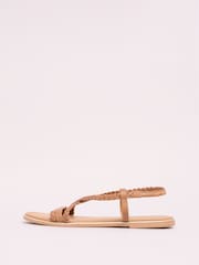 Lipsy Brown Standard Fit Leather Plait Weave Flat Sandals - Image 5 of 5