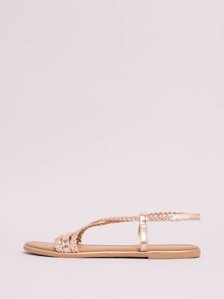Lipsy Rose Gold Standard Fit Leather Plait Weave Flat Sandals - Image 5 of 5